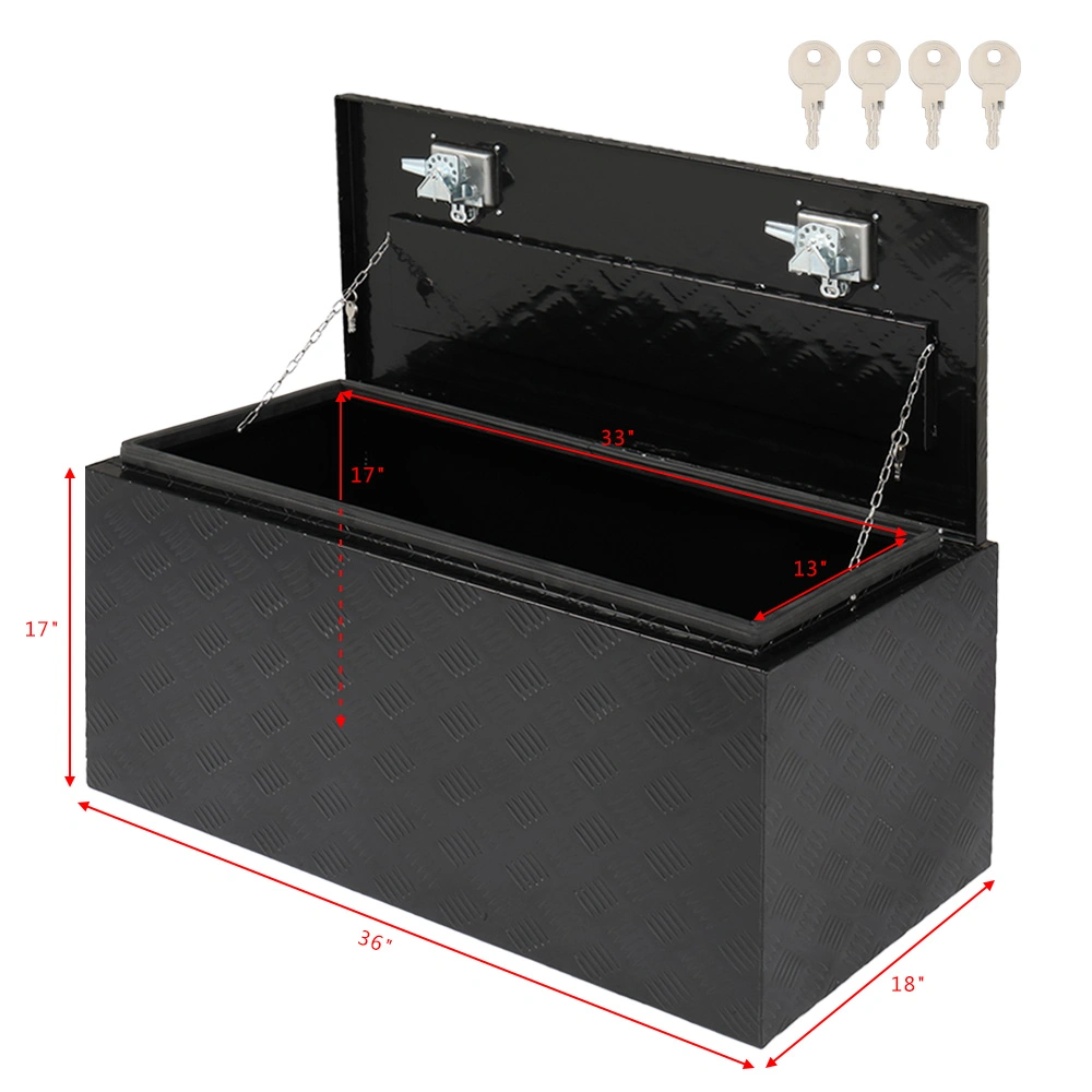 36 Inch Aluminum Under Body Toolbox 5 Bar Tread Surface Black - Heavy Duty Truck Side Storage Box view 8