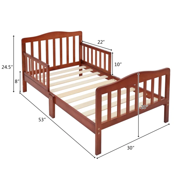 Wooden Baby Toddler Bed Children Bedroom Furniture with Safety Guardrails Espresso view 2
