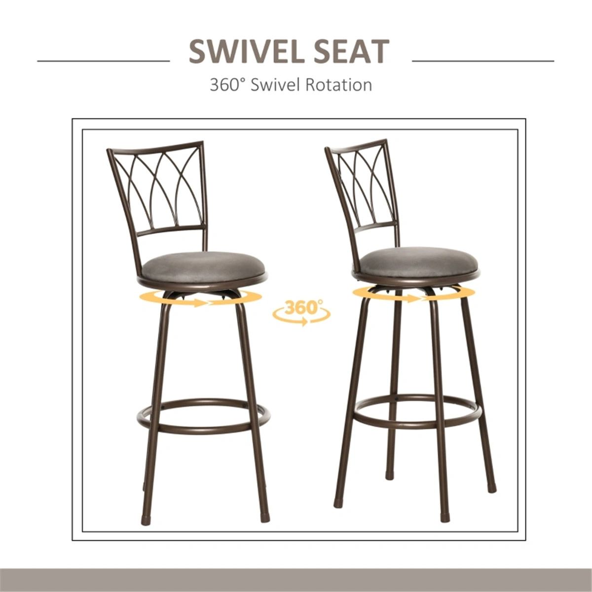 Set of 2 Bar Stools, Ergonomic Dining Chair with Adjustable Height, Modern Swivel Office Chair for Kitchen view 2