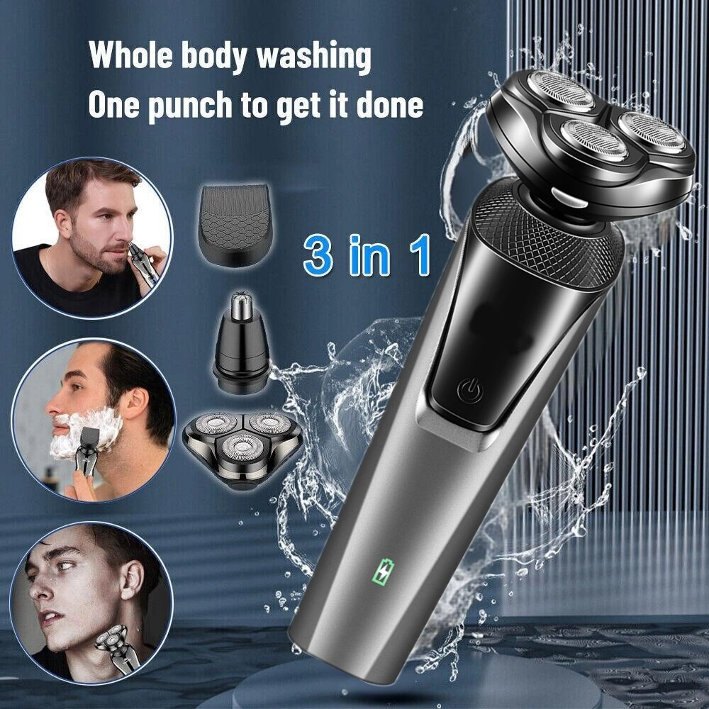 USB Rechargeable 3-in-1 Men's Beard & Nose Hair Trimmer, Multi-Function Electric Shaver & Grooming Machine