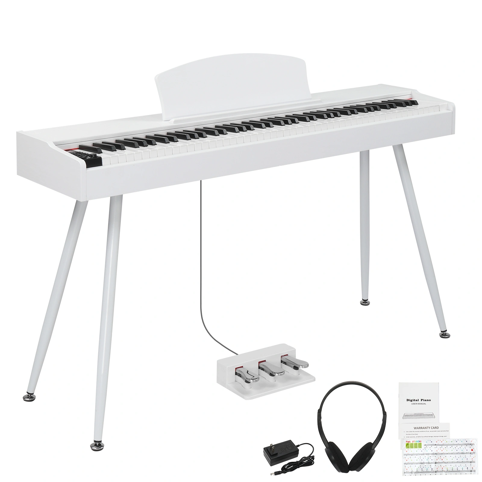 GDP-203 Digital Piano 88 Keys Full Weighted Keyboard with Metal Stand, Triple Pedals, Headphone & Power Adapter, White, All Levels