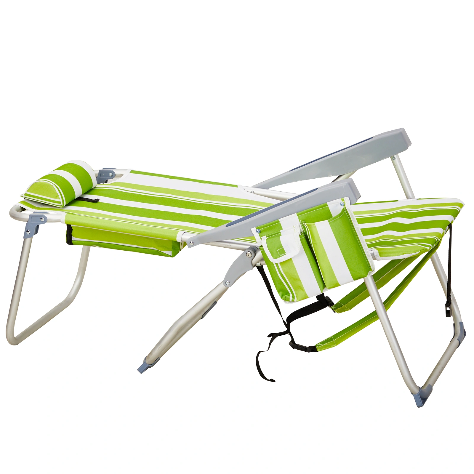 63*70*99cm Heightened Oxford Cloth Silver White Aluminum Tube Bearing 100kg Beach Chair Green Stripes view 2