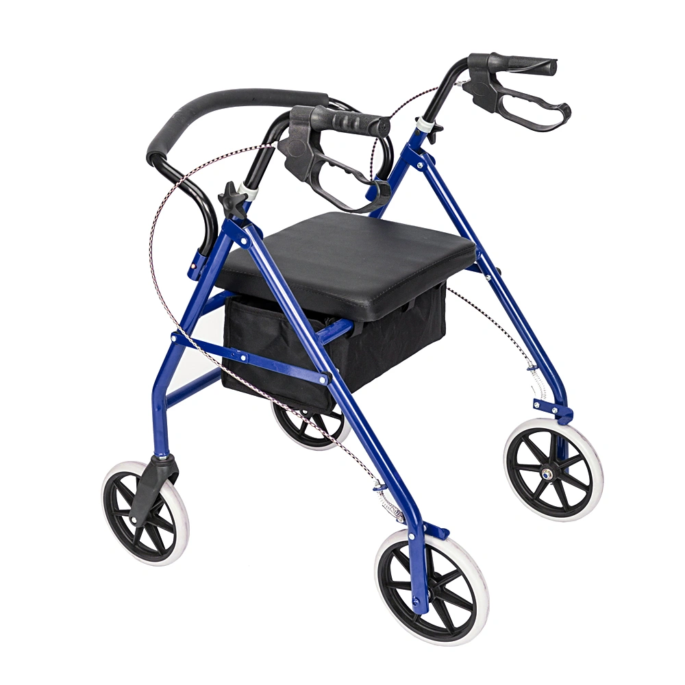 Iron Walking Frame with Wheels - Mobility Aid Walker, Black & Blue view 2