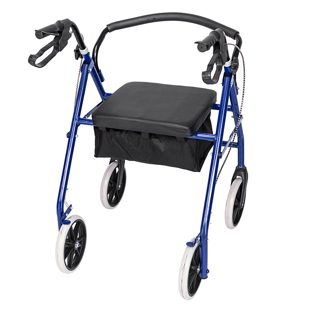 Iron Walking Frame with Wheels - Mobility Aid Walker, Black & Blue view 4