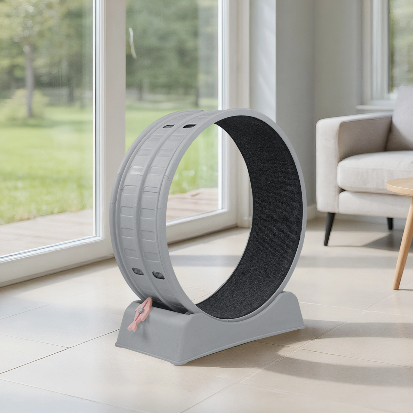 80*34*86CM, Gray PP track connector assembly, Round shape with gray carpet + 1 cat teaser stick, 15kg cat treadmill view 2
