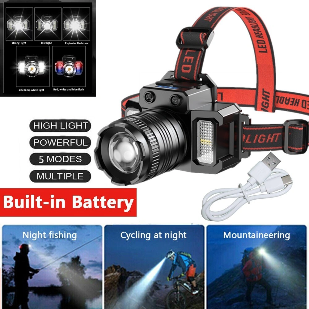 Canping 5-Mode LED Headlamp with Motion Sensor, USB Rechargeable, Waterproof Front Light for Hiking Camping Running, Bright Headlight