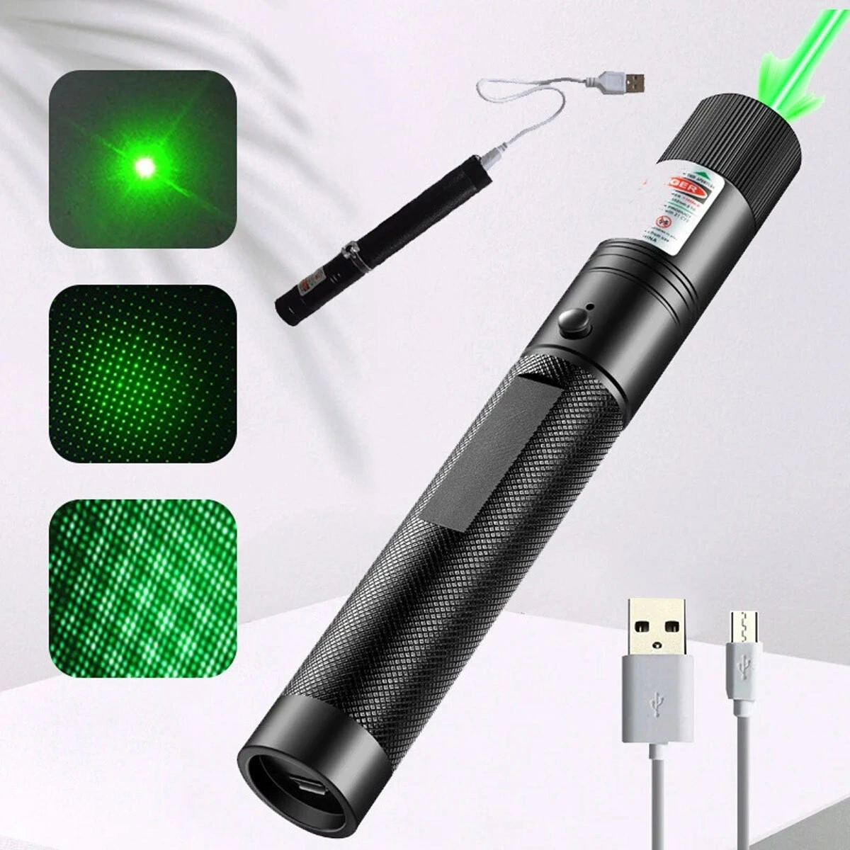 USB Rechargeable 532nm Green Laser Pointer Pen Astronomy Star Beam w/ Cable