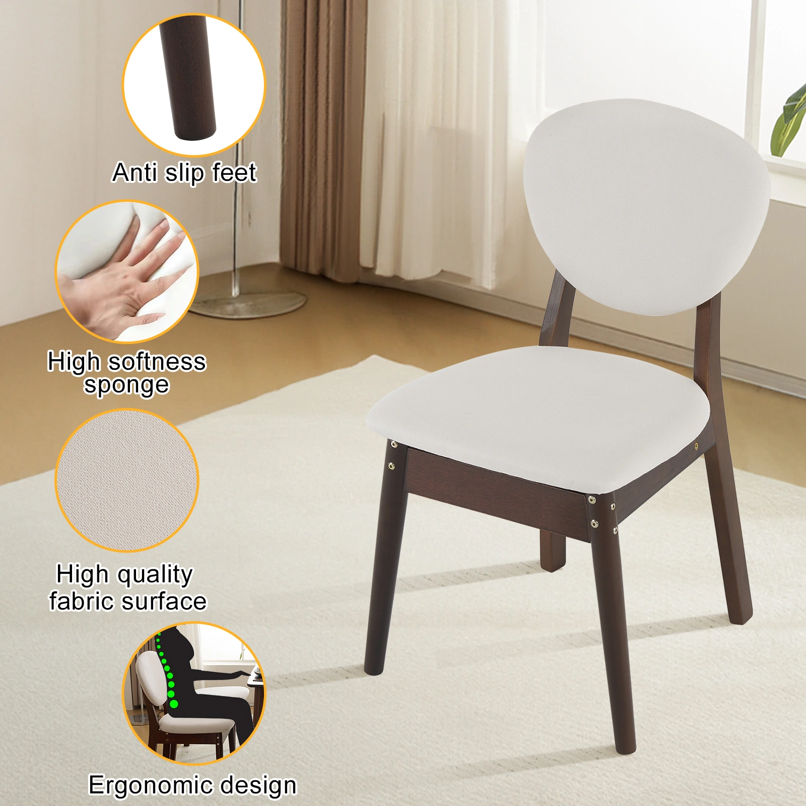 Rubber wood soft bag deep walnut dining table and chair set 1 table 4 chairs beige cushion rectangular view 19
