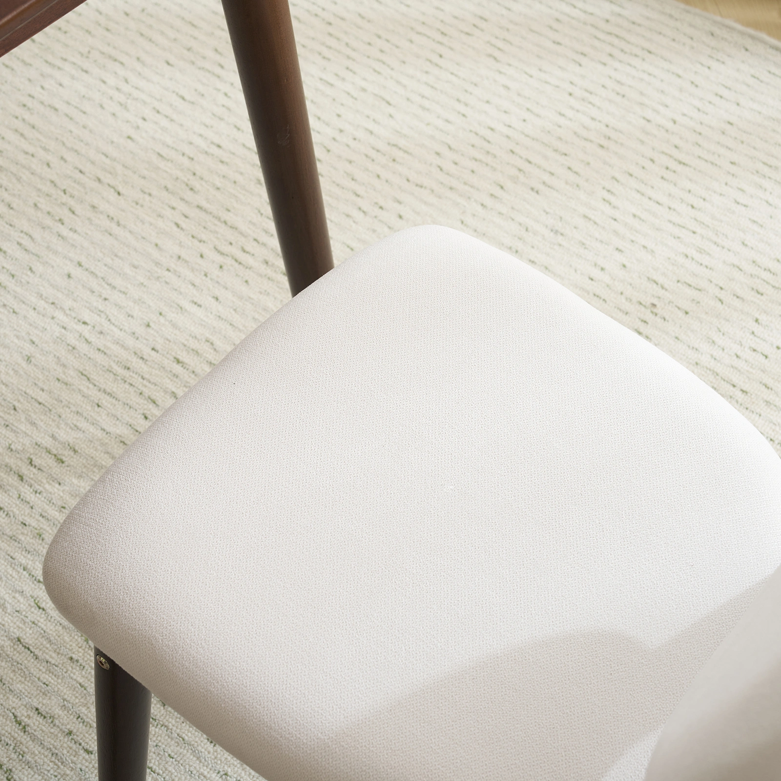 Rubber wood soft bag deep walnut dining table and chair set 1 table 4 chairs beige cushion rectangular view 32