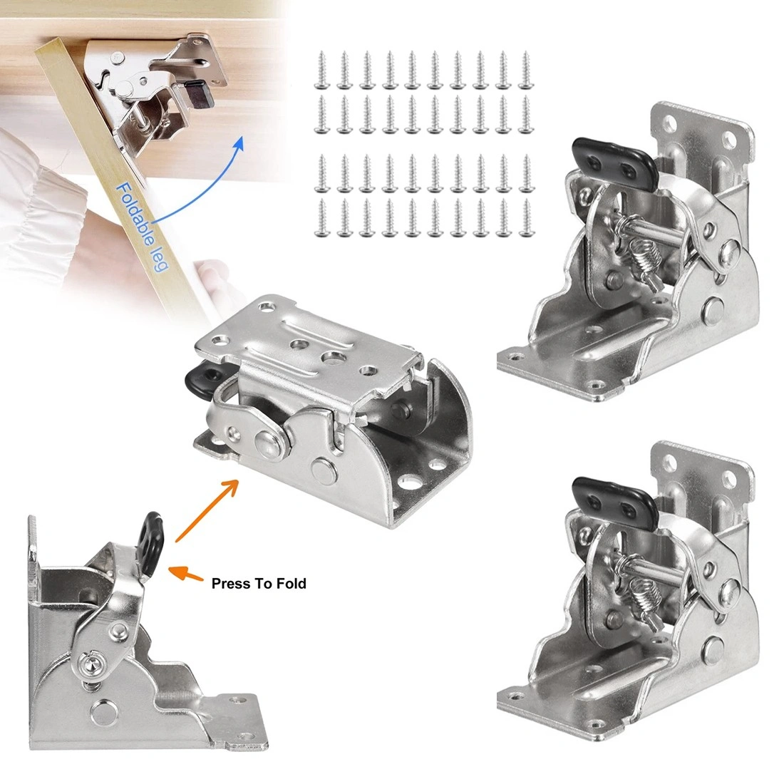4x 90 Degree Self-Locking Hinges for Folding Table & Chair Legs, Heavy-Duty Bracket Hardware Replacement Parts