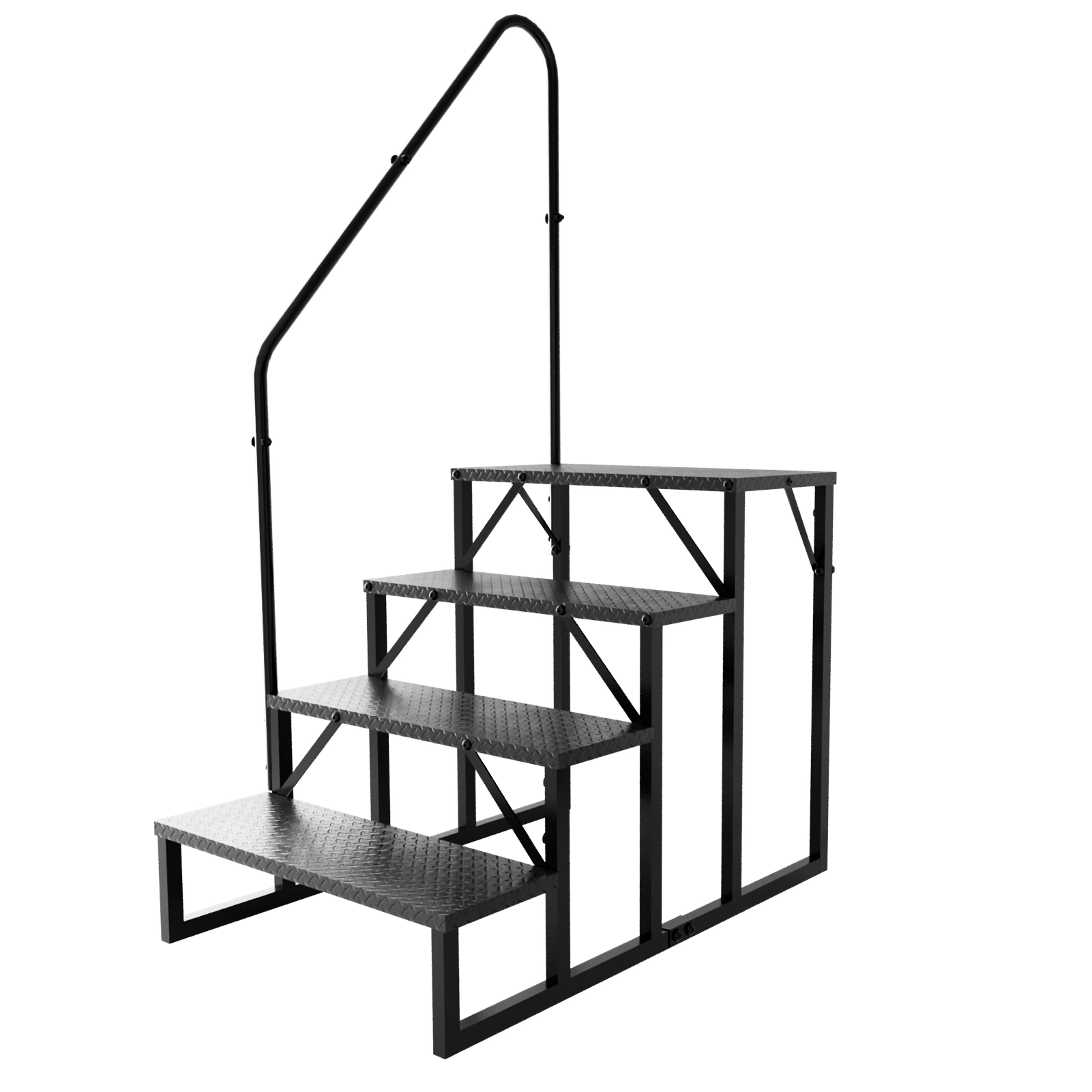 4 Step RV Ladder with Handrail, 660Lbs Heavy Duty Portable Step Stool, Hot Tub Pool Ladder Shelf for Camper Mobile Home Porch SPA Pet Outdoor