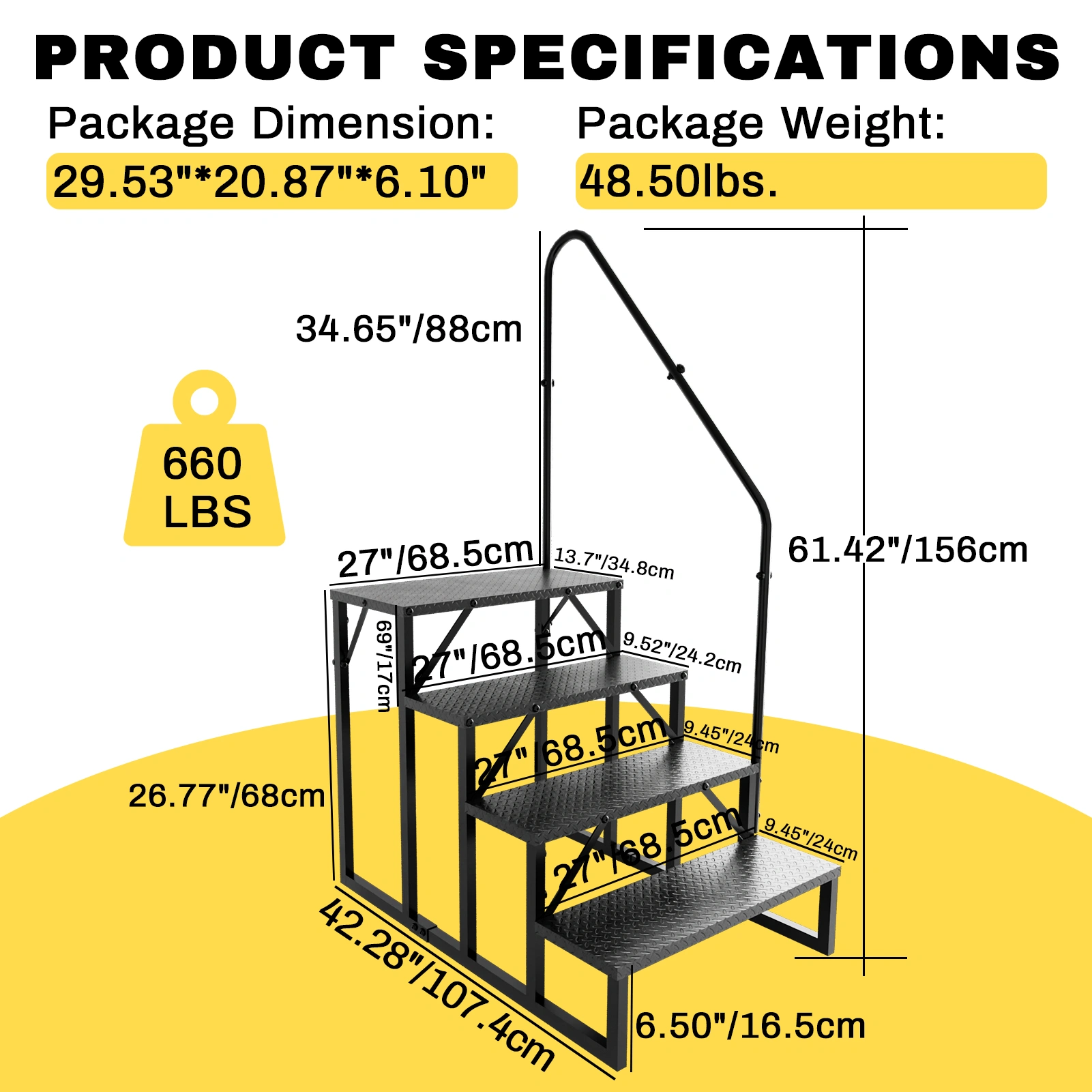 4 Step RV Ladder with Handrail, 660Lbs Heavy Duty Portable Step Stool, Hot Tub Pool Ladder Shelf for Camper Mobile Home Porch SPA Pet Outdoor view 2