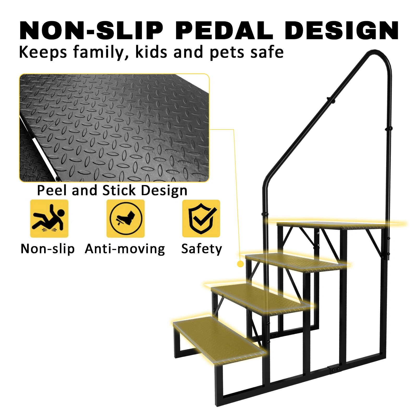 4 Step RV Ladder with Handrail, 660Lbs Heavy Duty Portable Step Stool, Hot Tub Pool Ladder Shelf for Camper Mobile Home Porch SPA Pet Outdoor view 3