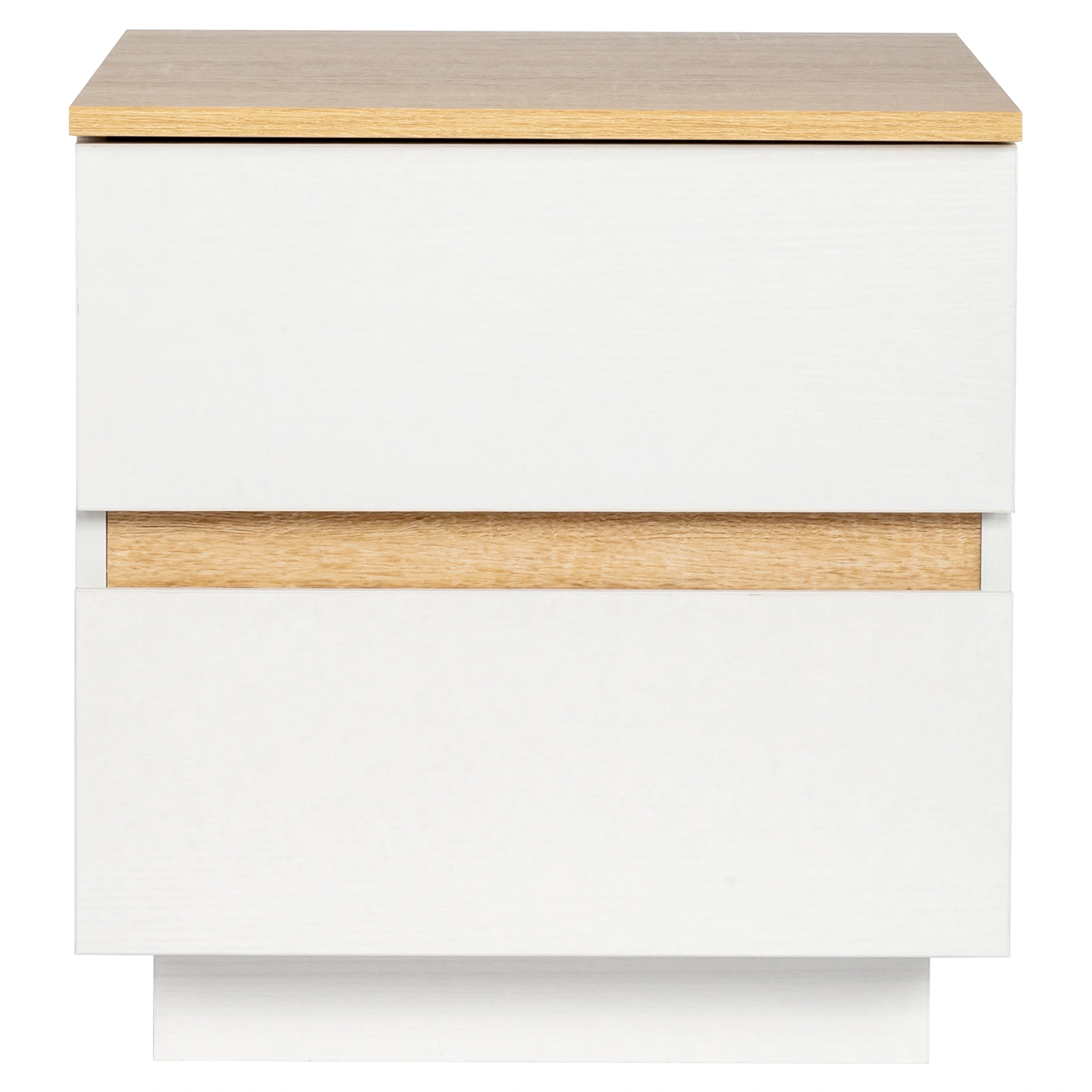 1pc 2-Drawer Bedside Table, 38×32×40cm Night Stand, 12mm E1 Particleboard, White & Oak Embossed, Handle-Free Design