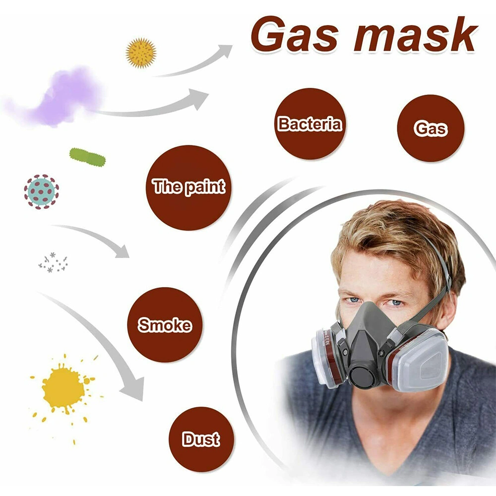 7-in-1 Respirator Mask Kit, Industrial Gas Mask for Spray Painting & Dust Protection, Reusable Safety Face Cover view 2