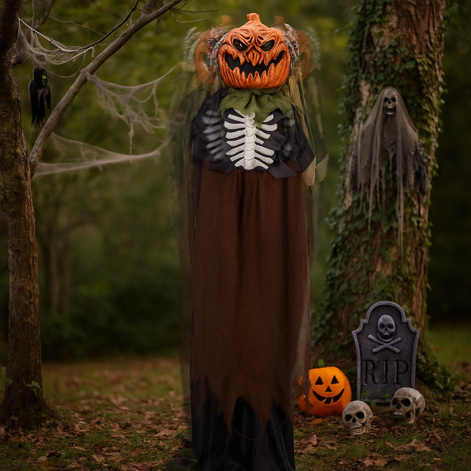 5.6ft Halloween Decorations Outdoor Life Size Animatronics Ghost with Pumpkin Head, Sound-Actived Party Decor with Creepy Sound, Scary Haunted House Props for Garden Yard Lawn view 10