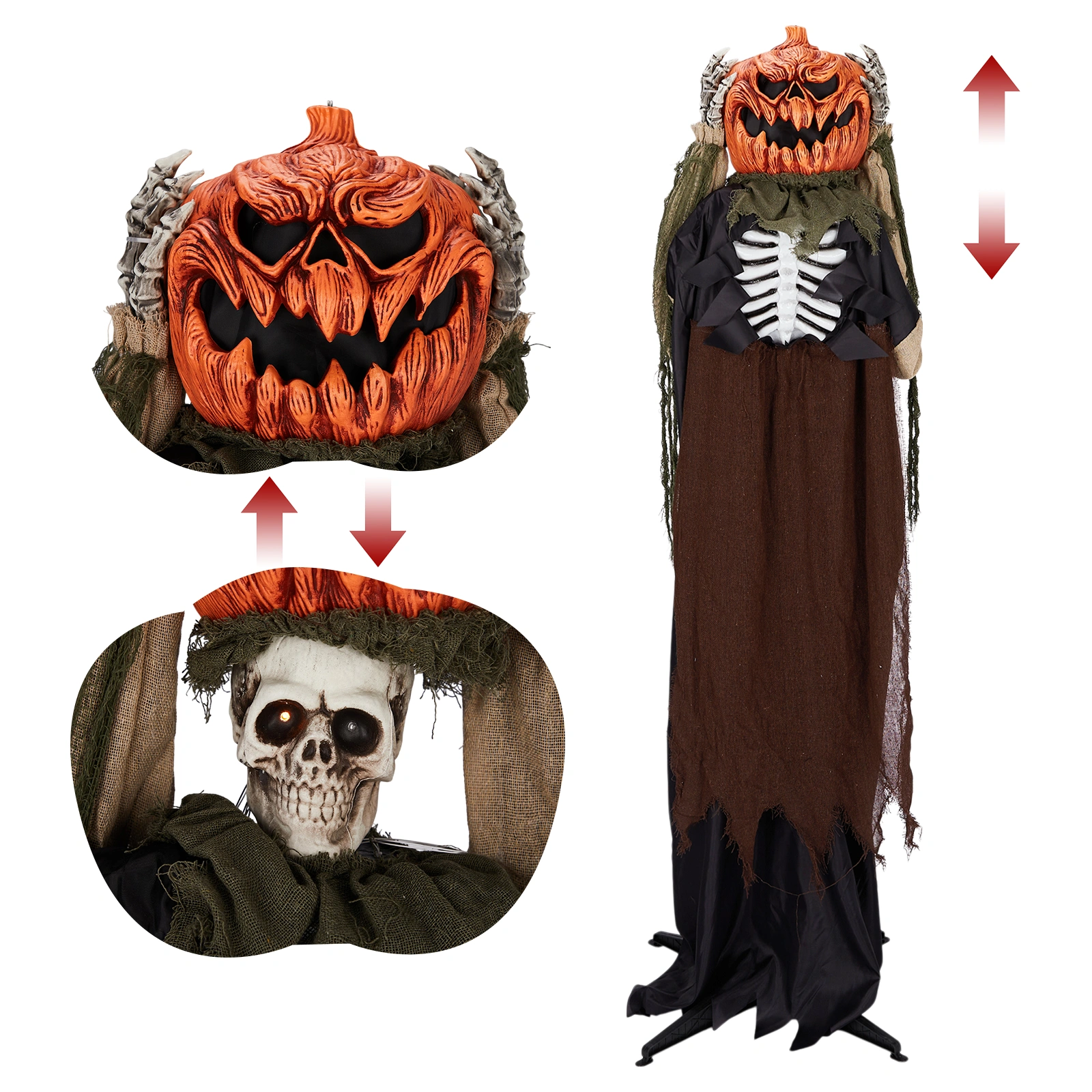 5.6ft Halloween Decorations Outdoor Life Size Animatronics Ghost with Pumpkin Head, Sound-Actived Party Decor with Creepy Sound, Scary Haunted House Props for Garden Yard Lawn view 2
