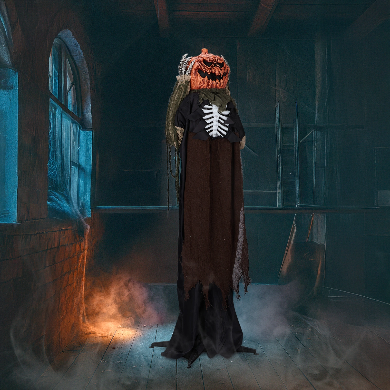 5.6ft Halloween Decorations Outdoor Life Size Animatronics Ghost with Pumpkin Head, Sound-Actived Party Decor with Creepy Sound, Scary Haunted House Props for Garden Yard Lawn view 4