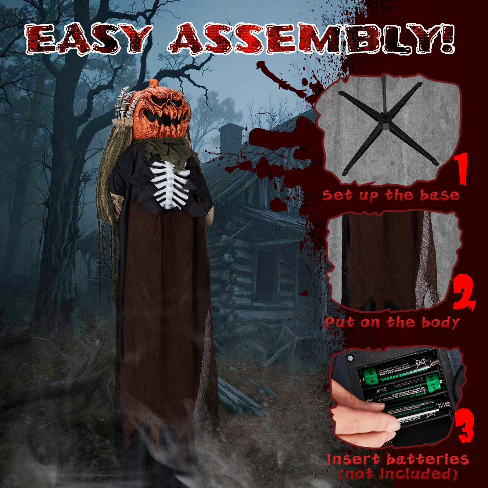 5.6ft Halloween Decorations Outdoor Life Size Animatronics Ghost with Pumpkin Head, Sound-Actived Party Decor with Creepy Sound, Scary Haunted House Props for Garden Yard Lawn view 5