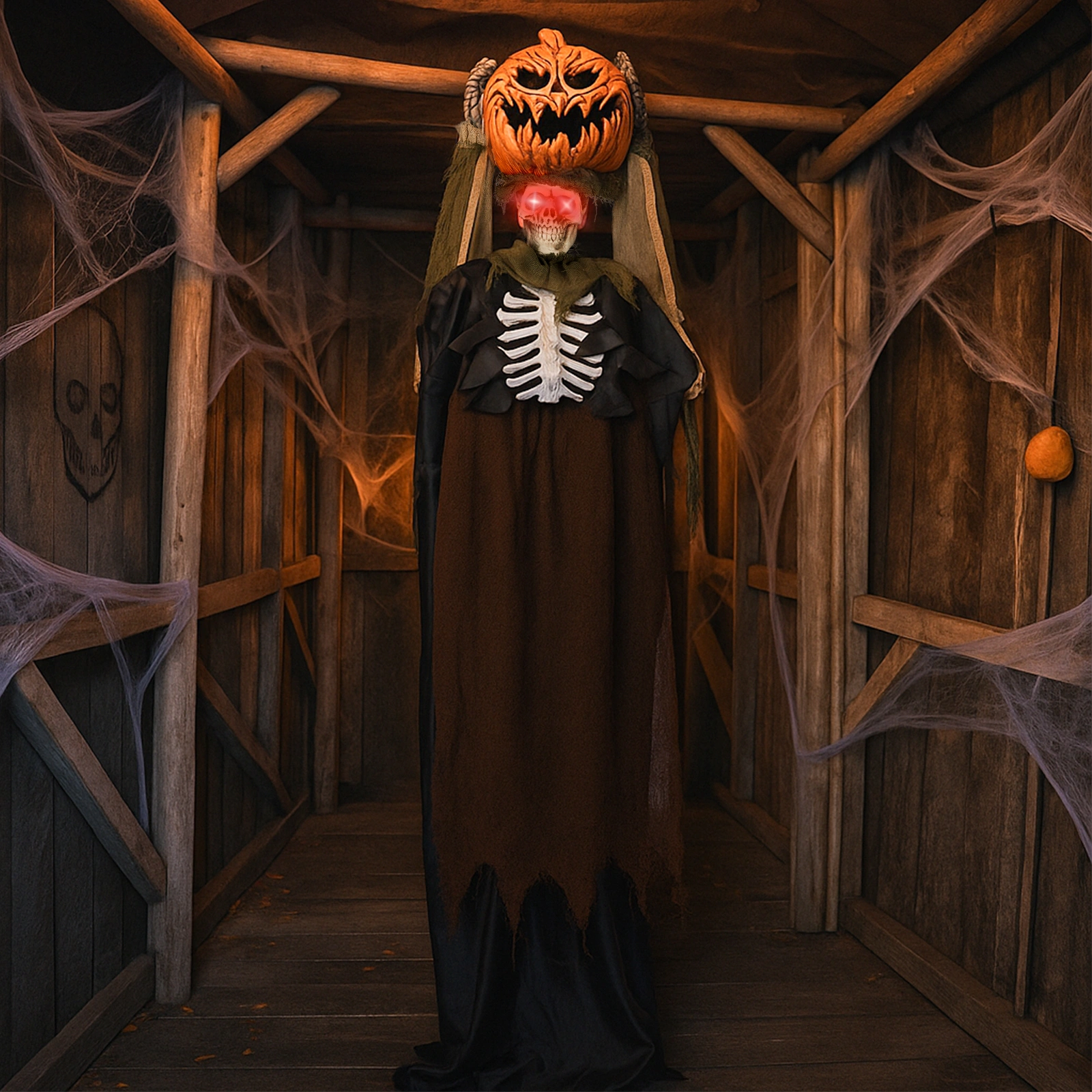 5.6ft Halloween Decorations Outdoor Life Size Animatronics Ghost with Pumpkin Head, Sound-Actived Party Decor with Creepy Sound, Scary Haunted House Props for Garden Yard Lawn view 9