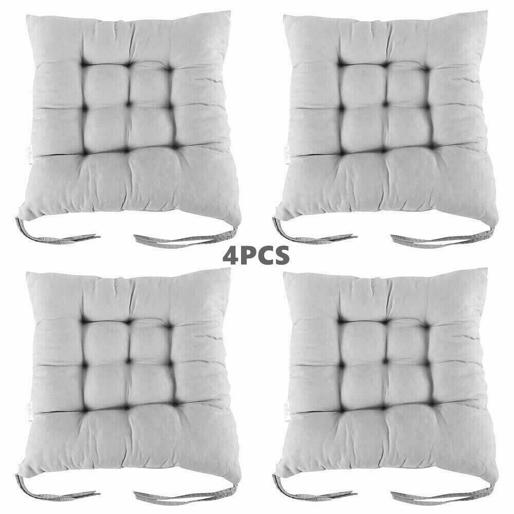 4 Pack Chair Seat Cushions Tie On Padded Seat Pads for Dining Room Kitchen Garden Chair Plain Fabric view 5
