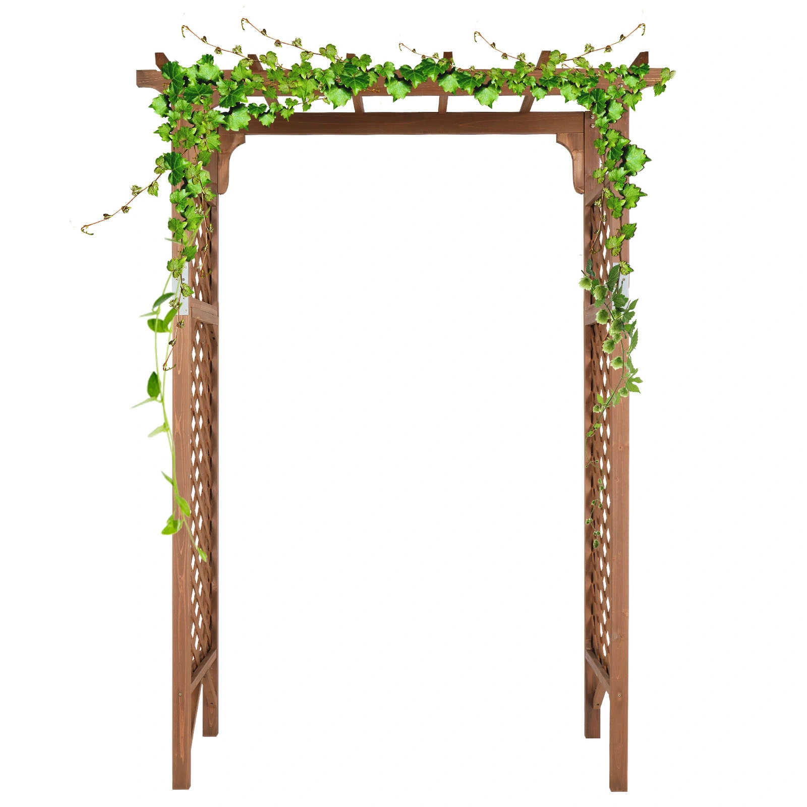 152*60*215cm Beautiful And Practical Flat-Topped Wooden Arch Garden Arch Dark Brown