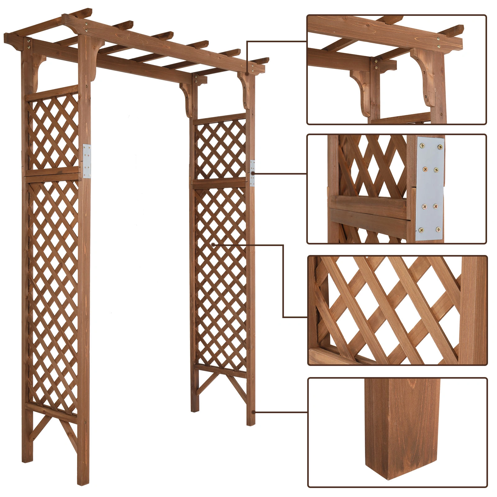 152*60*215cm Beautiful And Practical Flat-Topped Wooden Arch Garden Arch Dark Brown view 10