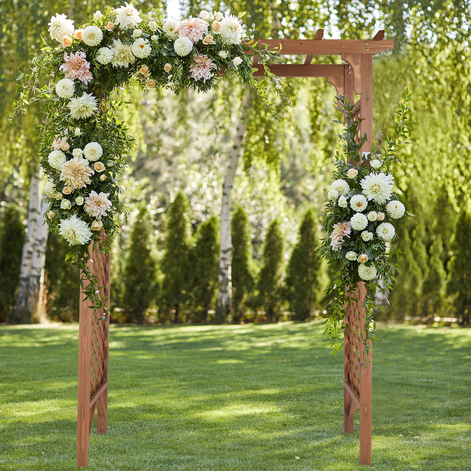 152*60*215cm Beautiful And Practical Flat-Topped Wooden Arch Garden Arch Dark Brown view 16