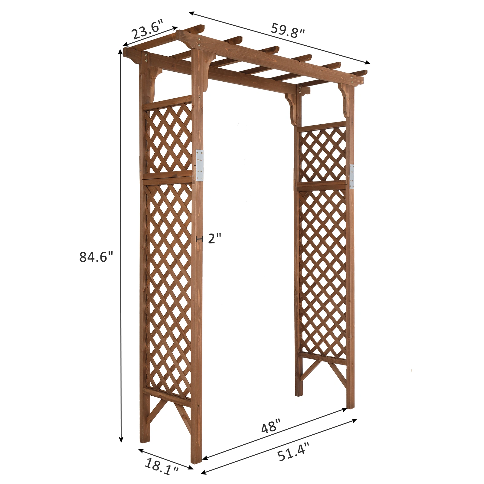 152*60*215cm Beautiful And Practical Flat-Topped Wooden Arch Garden Arch Dark Brown view 6