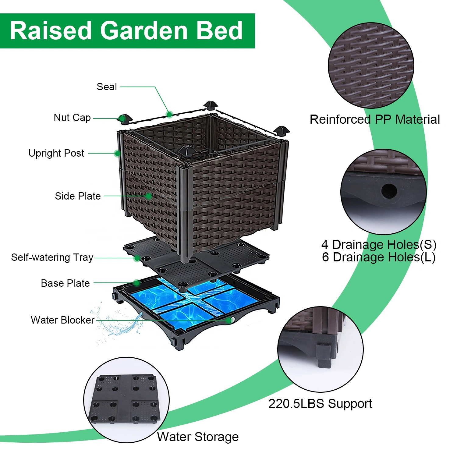 Raised Garden Bed Planter - Elevated Plastic Planters Box for Outdoor Flowers, Vegetables, Tomatoes & Herbs - Garden, Patio, Balcony, Deck view 3