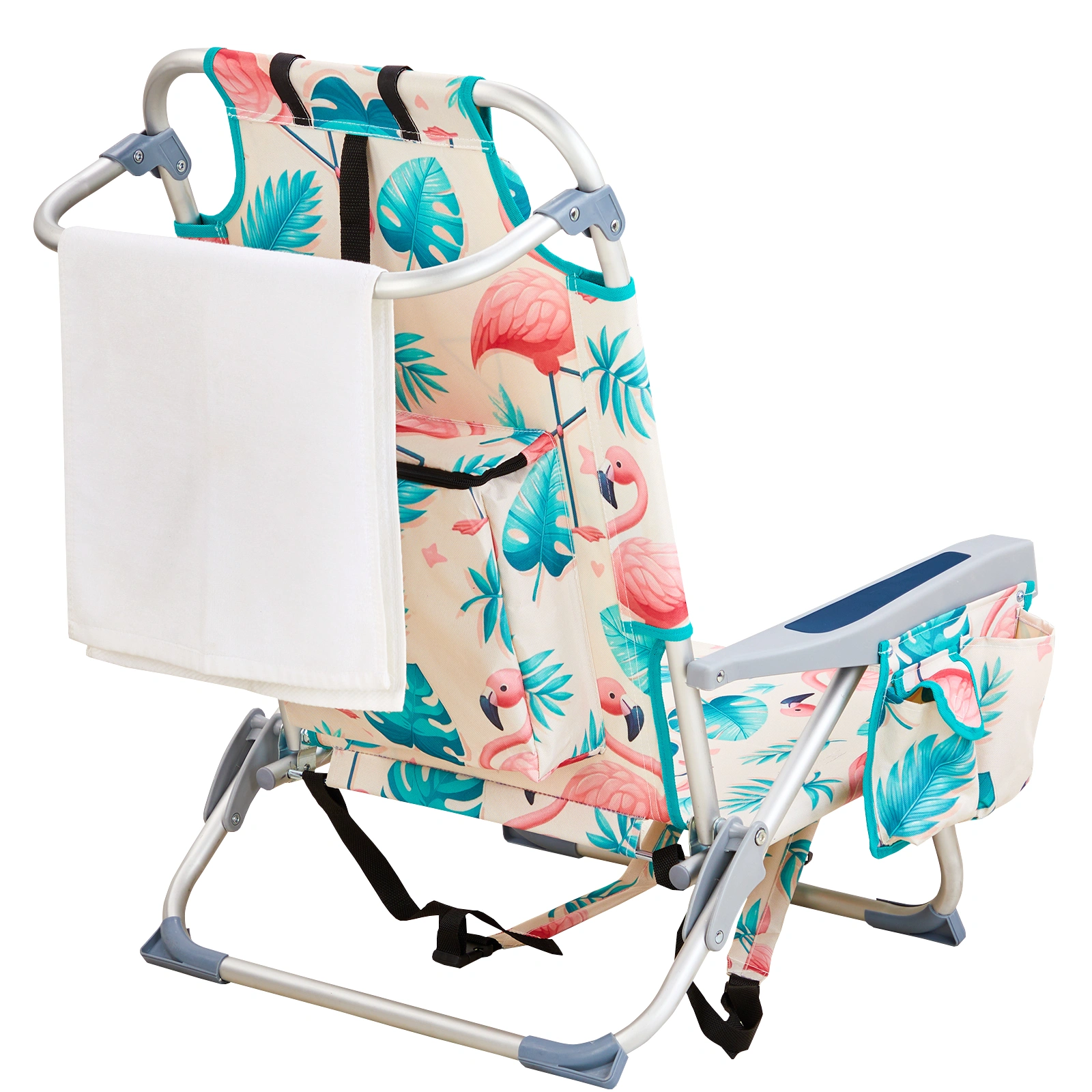 63*65*82cm Short Oxford Cloth Silver White Aluminum Tube Bearing 100kg Beach Chair Flamingo view 10