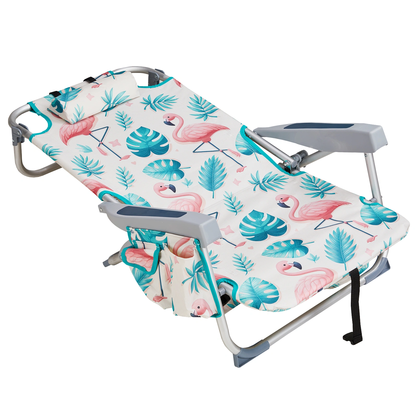 63*65*82cm Short Oxford Cloth Silver White Aluminum Tube Bearing 100kg Beach Chair Flamingo view 12