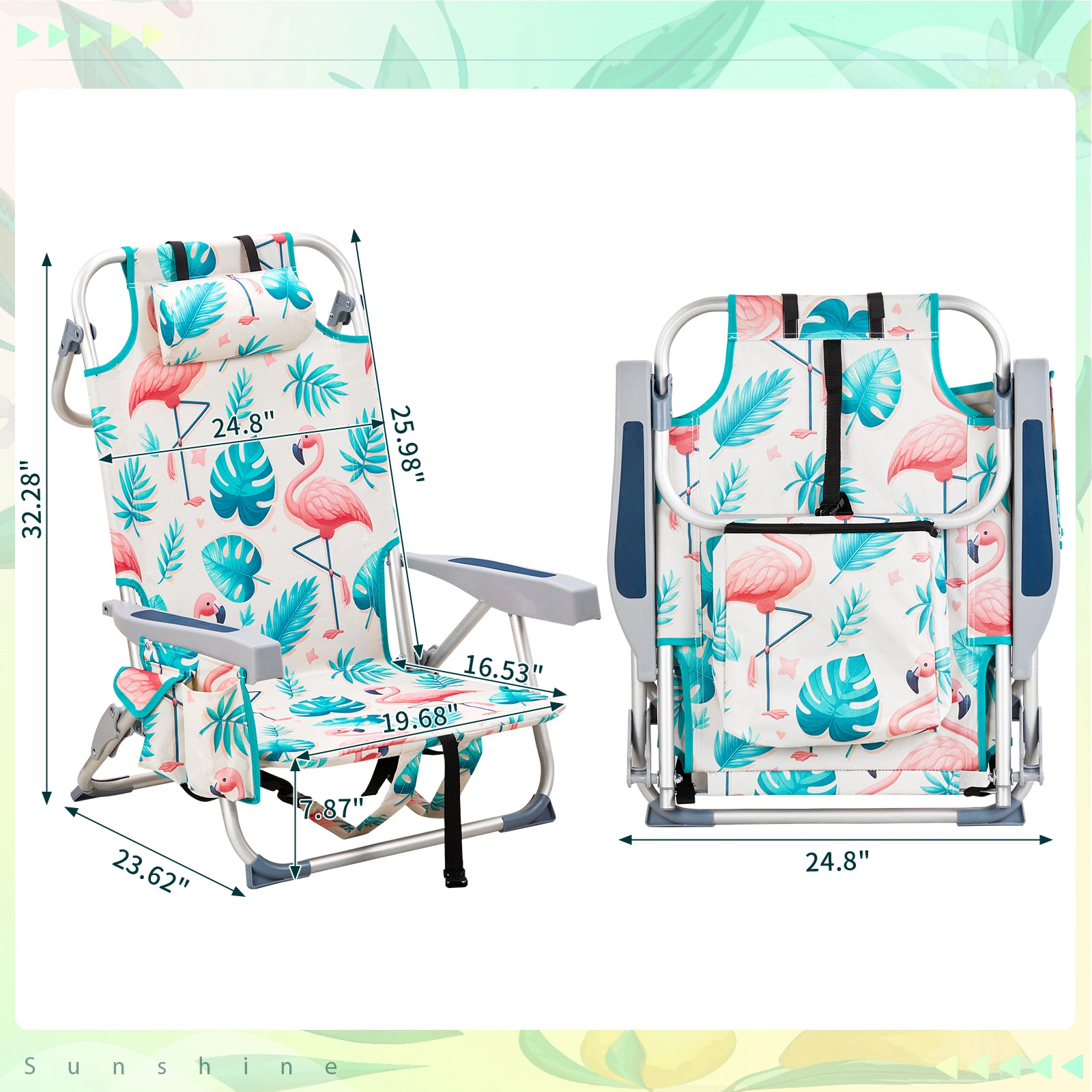 63*65*82cm Short Oxford Cloth Silver White Aluminum Tube Bearing 100kg Beach Chair Flamingo view 14
