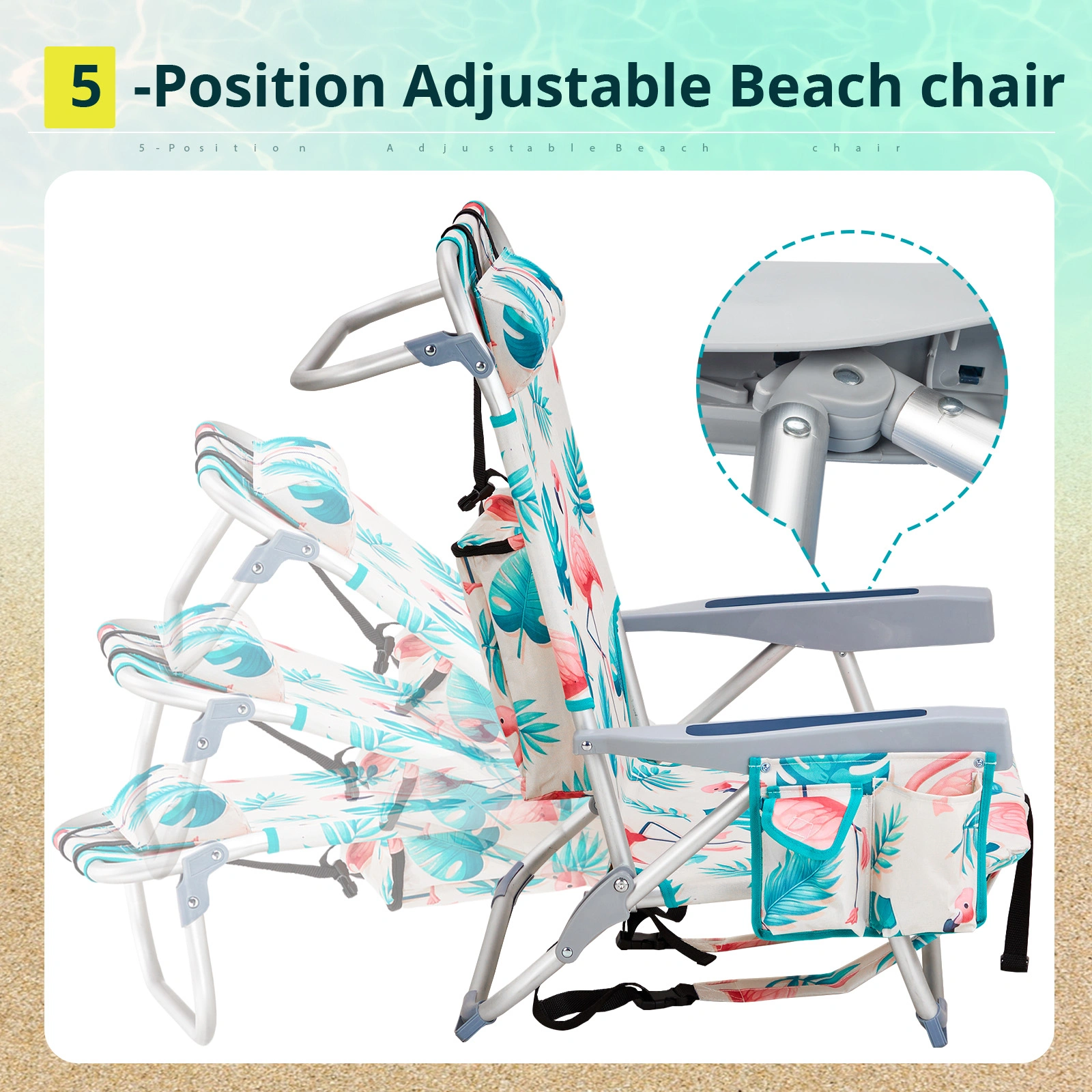 63*65*82cm Short Oxford Cloth Silver White Aluminum Tube Bearing 100kg Beach Chair Flamingo view 15