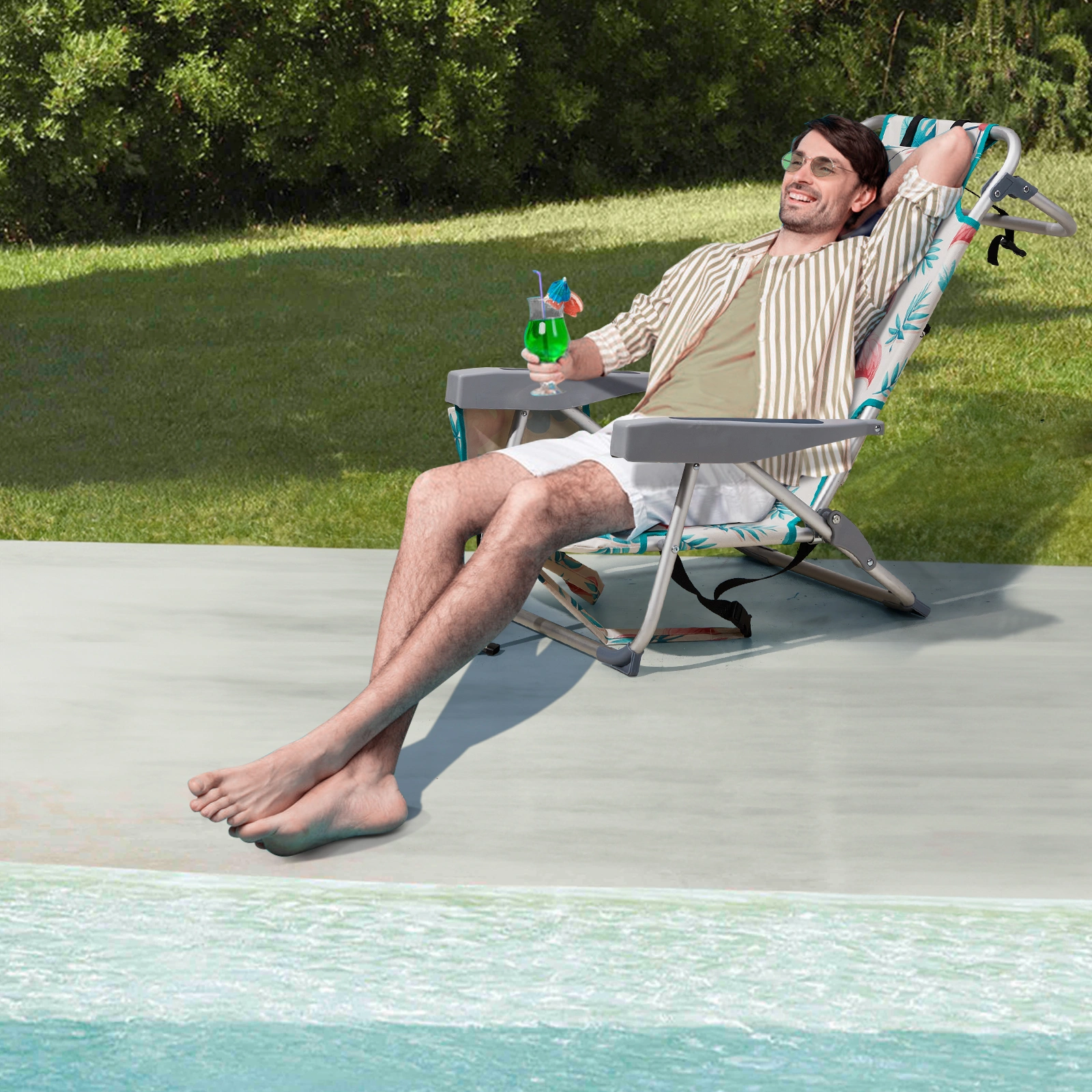 63*65*82cm Short Oxford Cloth Silver White Aluminum Tube Bearing 100kg Beach Chair Flamingo view 2