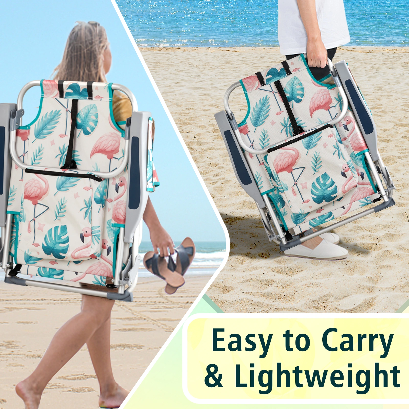 63*65*82cm Short Oxford Cloth Silver White Aluminum Tube Bearing 100kg Beach Chair Flamingo view 4