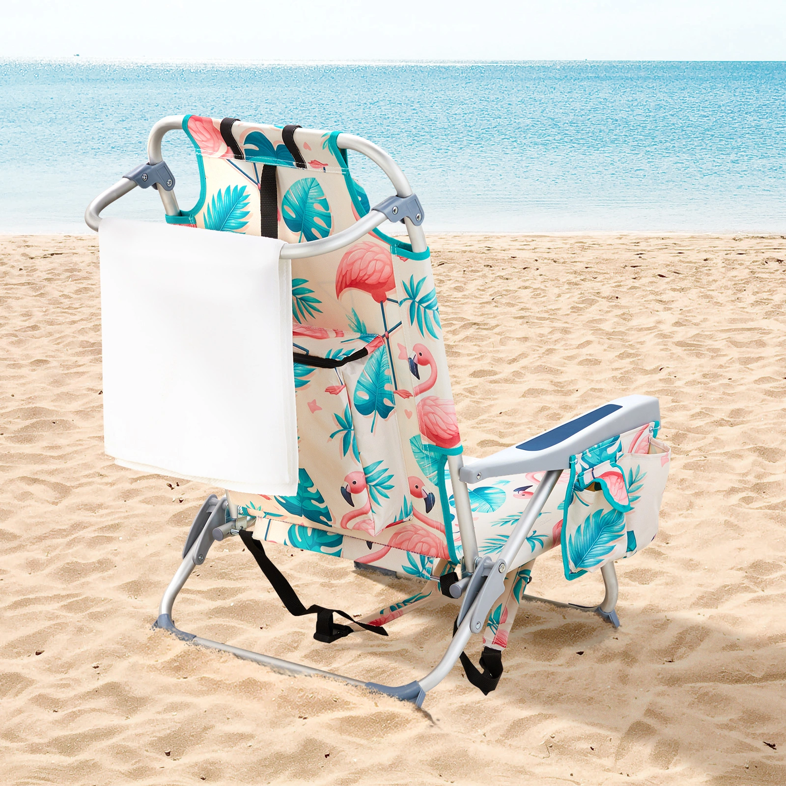 63*65*82cm Short Oxford Cloth Silver White Aluminum Tube Bearing 100kg Beach Chair Flamingo view 5