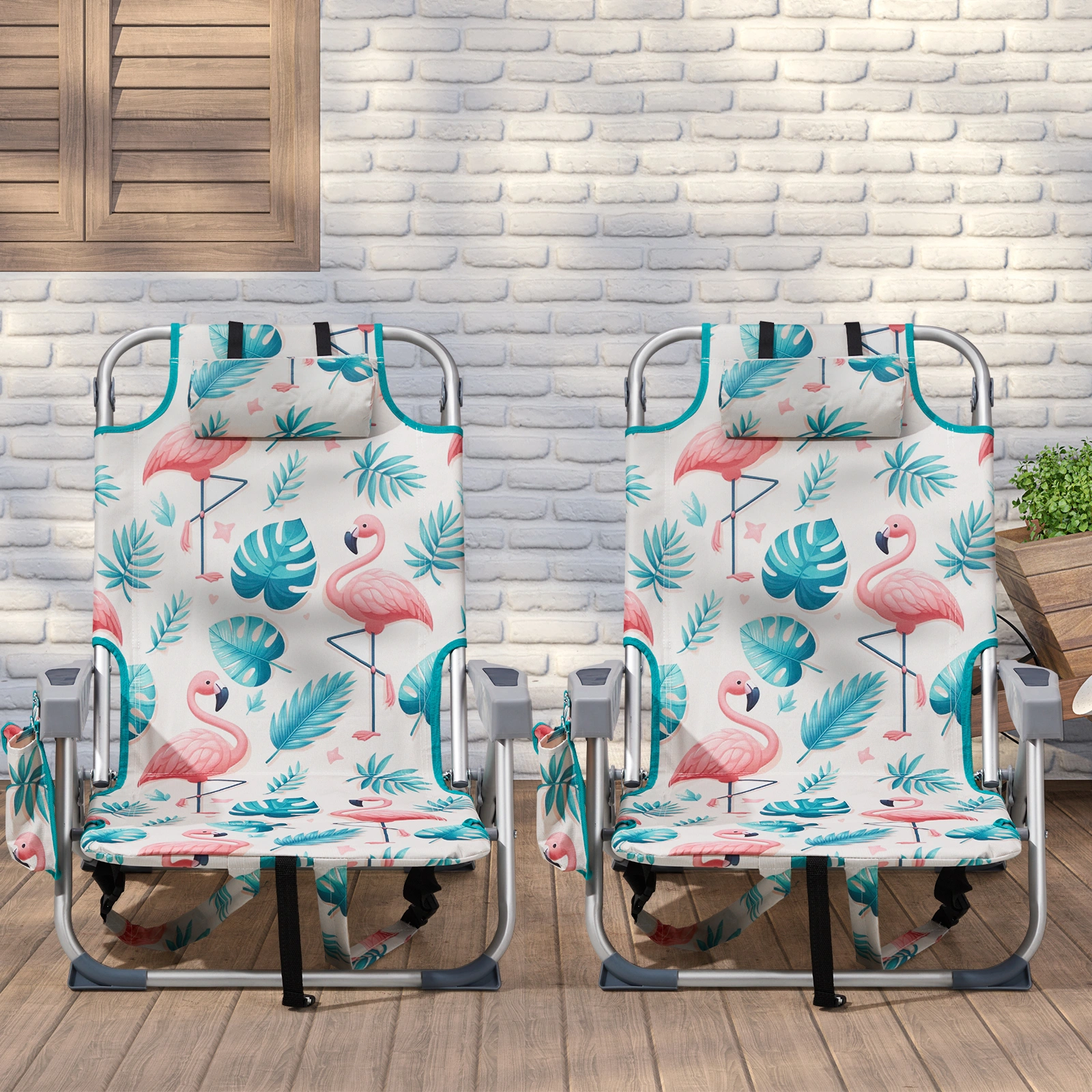 63*65*82cm Short Oxford Cloth Silver White Aluminum Tube Bearing 100kg Beach Chair Flamingo view 6