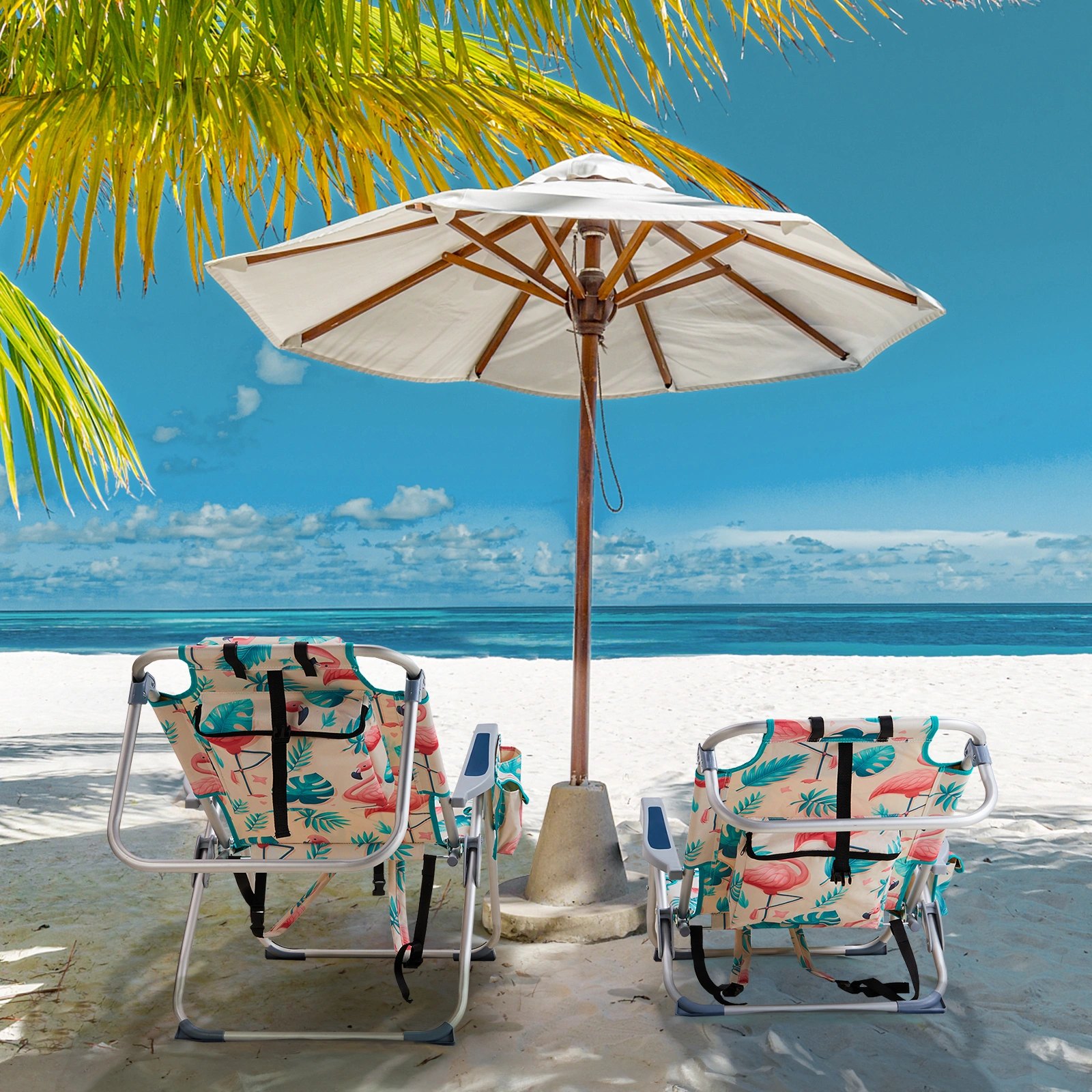 63*65*82cm Short Oxford Cloth Silver White Aluminum Tube Bearing 100kg Beach Chair Flamingo view 8