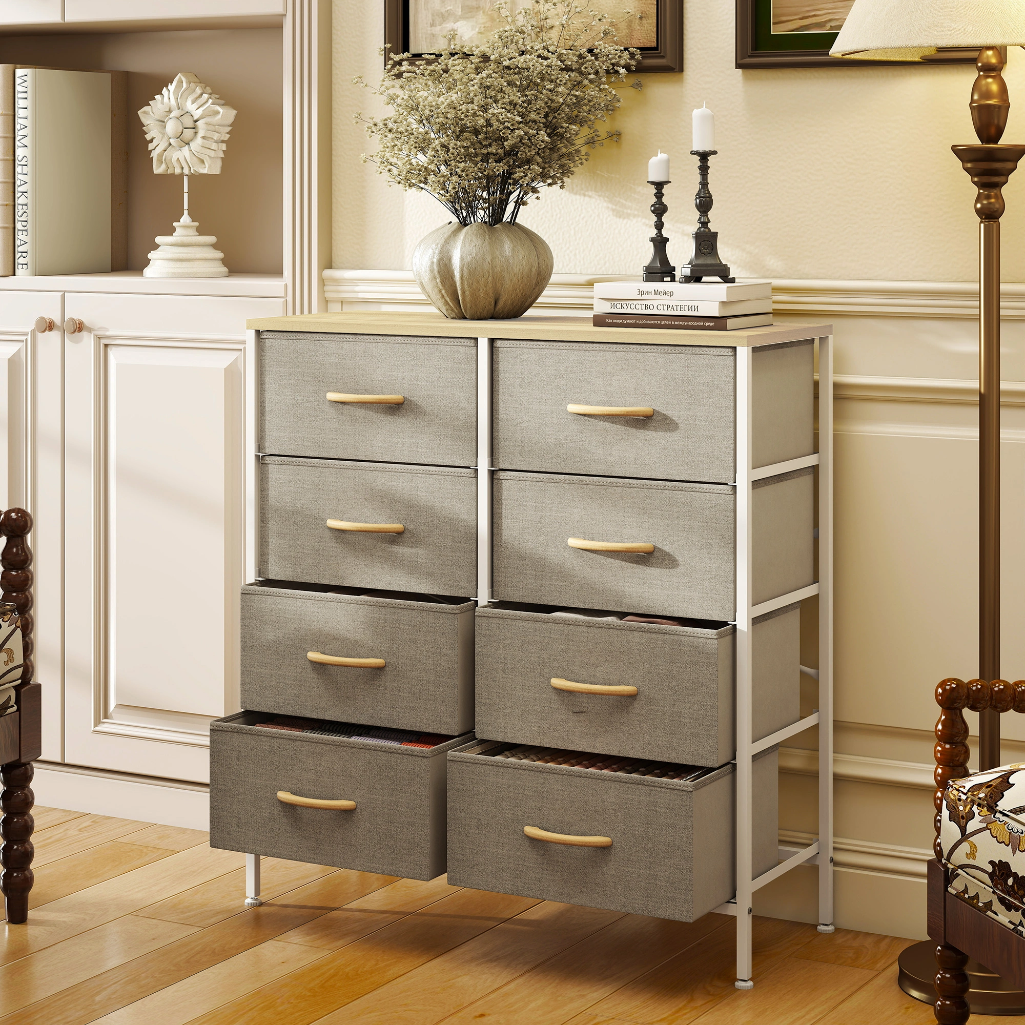 Rustic Wood Storage Chest of Drawers - 3-Compartment Organizer Bureau for Bedding, Toys & Closet