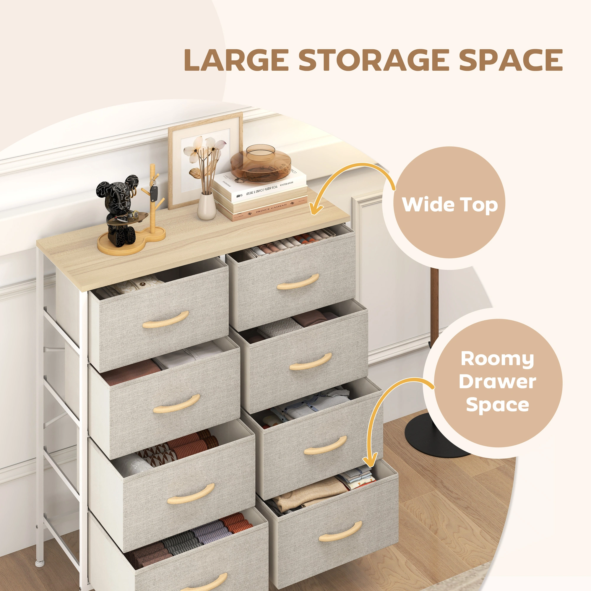 Rustic Wood Storage Chest of Drawers - 3-Compartment Organizer Bureau for Bedding, Toys & Closet view 3