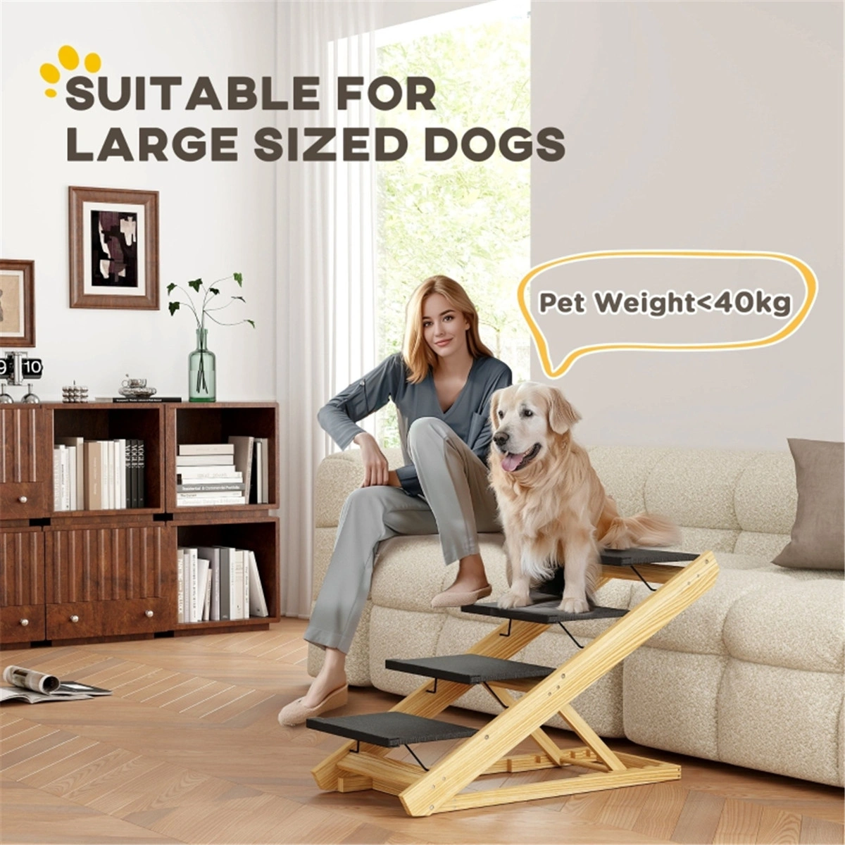 3-Tier Foam Pet Stairs with Orthopedic Memory Foam for Dogs & Cats, Non-Slip Steps for Sofa Bed Couch view 2