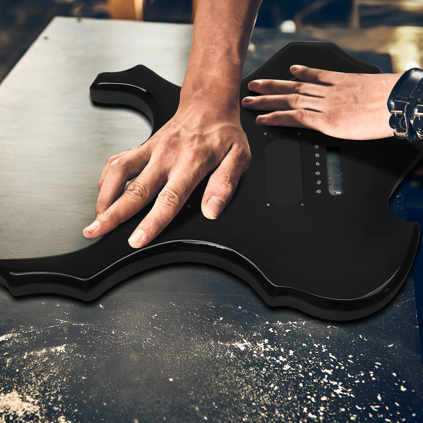 DIY 6 String Flame Shaped Style HSH Electric Guitar Kits with Mahogany Body, Maple Neck and Accessories Black view 8