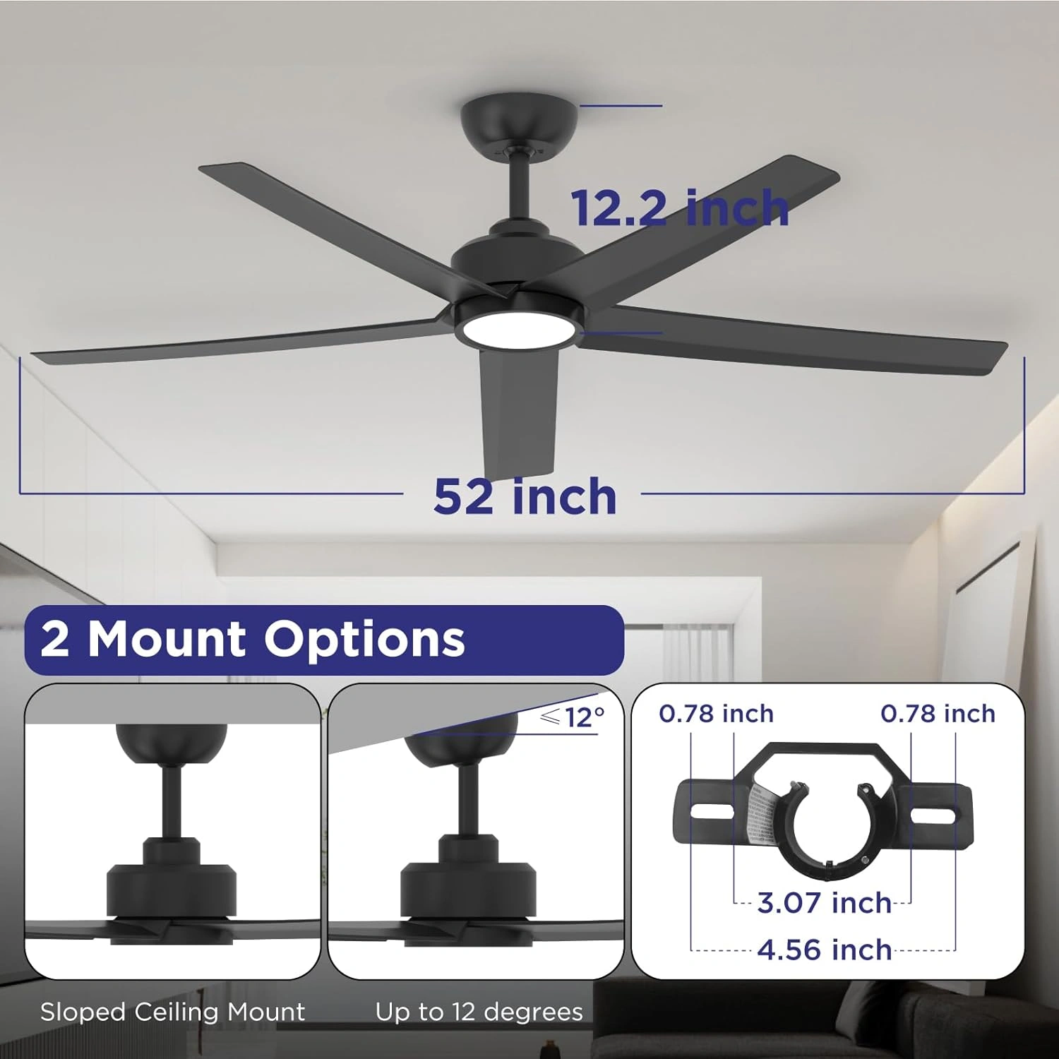 52 inch Ceiling Fans with Lights, Large Air Volume Ceiling Fans with Reversible Quiet DC Motor and Remote, 5D-W5, 5X-W5[Unable ship on weekends, TK/TEMU only for pickup, only TX10643 warehouse supports GOFO] view 3
