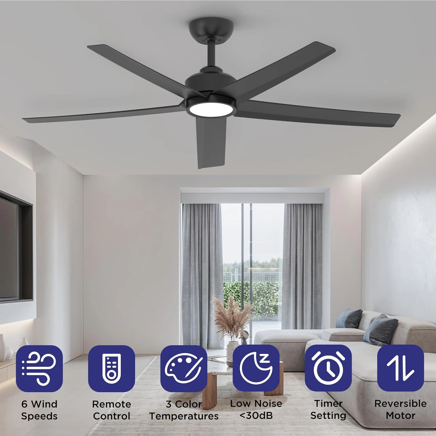 52 inch Ceiling Fans with Lights, Large Air Volume Ceiling Fans with Reversible Quiet DC Motor and Remote, 5D-W5, 5X-W5[Unable ship on weekends, TK/TEMU only for pickup, only TX10643 warehouse supports GOFO] view 5