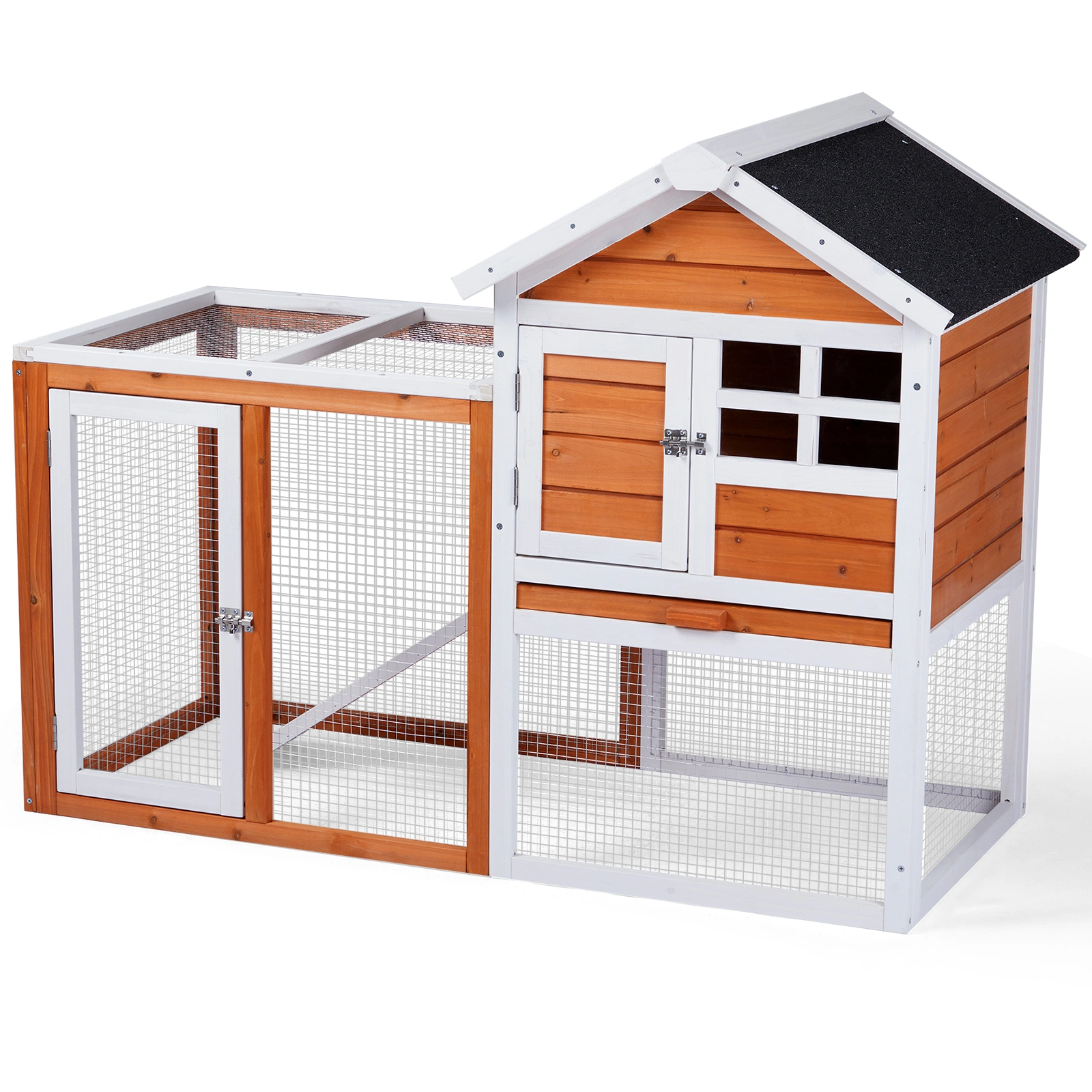Wooden Rabbit Hutch Outdoor Indoor Chicken Coop Bunny Cage with Run Guinea Pig Pet House, Orange Pull-Out Tray view 11