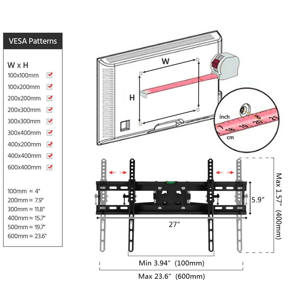 TMDS-204 32"-70" 110Lbs VESA600*400 Full Motion TV Wall Mount Tilt Range 0-15° view 13