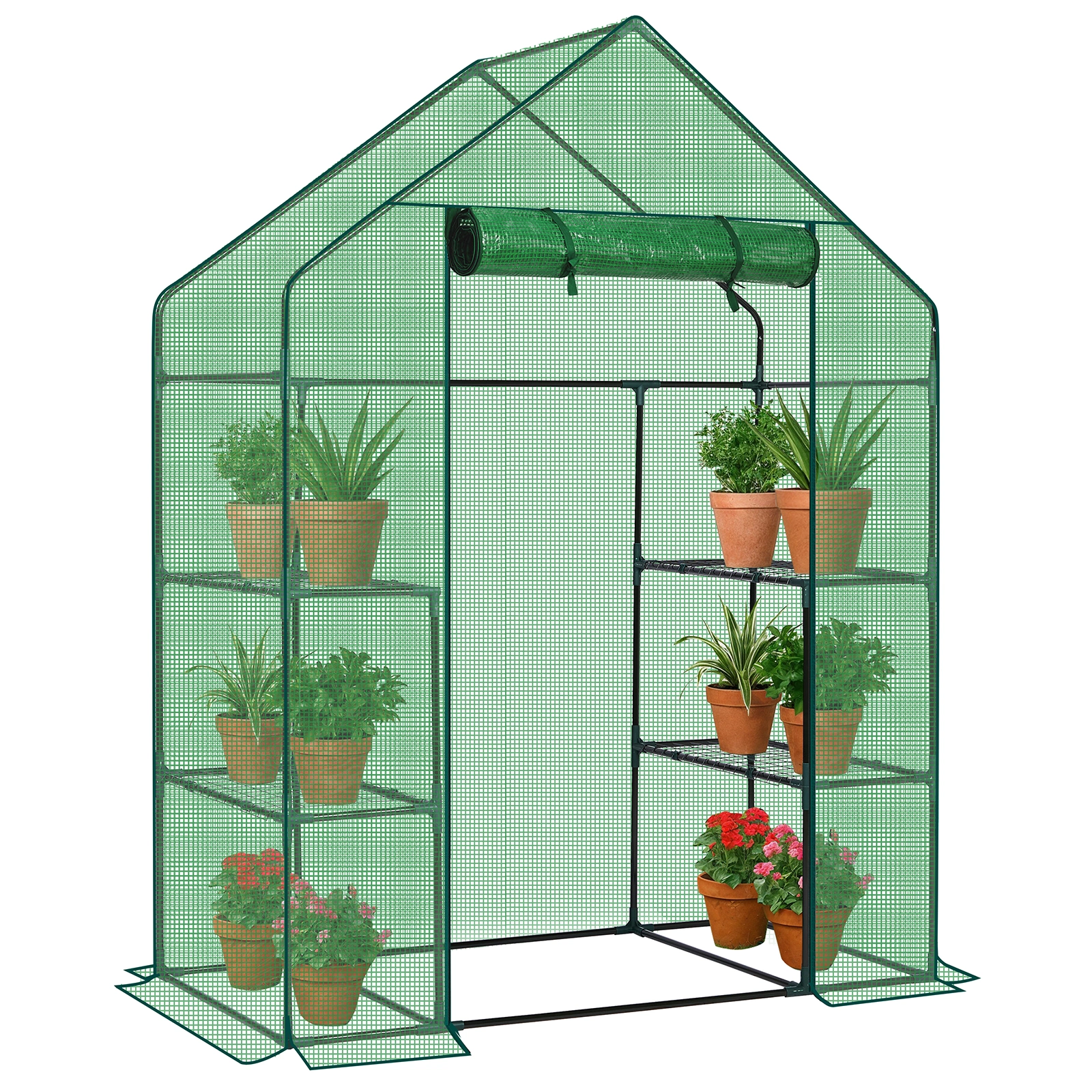 Mini Walk-in Greenhouse with PE Cover, 4-Shelf Indoor Outdoor Plant House for Garden Backyard, 56" x 29" x 77", Green