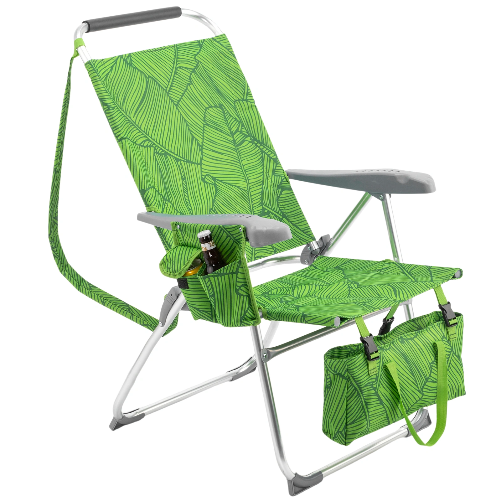 17 Inch Seat Height Beach Chair for Adults, Folding Portable Camping Chair with Headrest, Cup Holder, Side Pocket & Bottom Storage Bag, 7-Position Adjustable Aluminum Beach Chair, Heavy Duty 265 LBS Capacity, Oxford Fabric for Beach, Patio, Pool, Sum