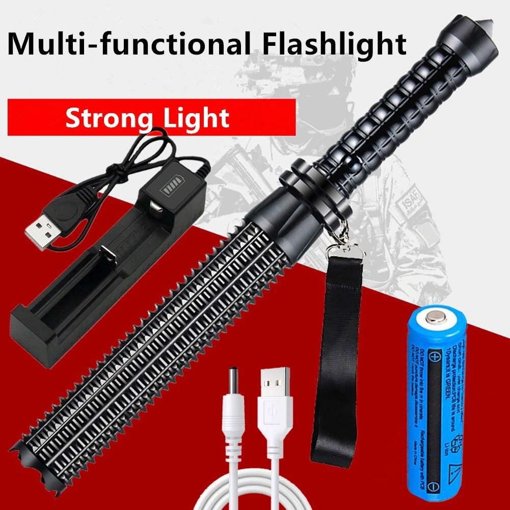 USB Rechargeable LED Flashlight, Retractable Torch, 3-Mode Zoomable Security Light, Outdoor Flashlight Set, Portable Hand Torch